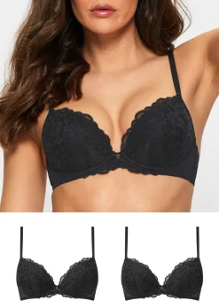 Sexy Lace Padded Plunge Bra - Pack of 2 - Black