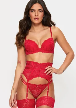 Sexy Lace Padded Plunge Bra - Red