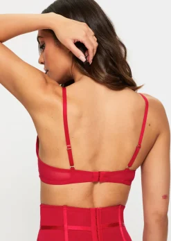 Sexy Lace Padded Plunge Bra - Red
