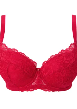 Sexy Lace Padded Plunge Bra - Red
