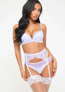 Sexy Lace Padded Plunge Bra - White/Lilac