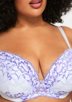 Sexy Lace Padded Plunge Bra - White/Lilac