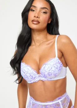 Sexy Lace Padded Plunge Bra - White/Lilac