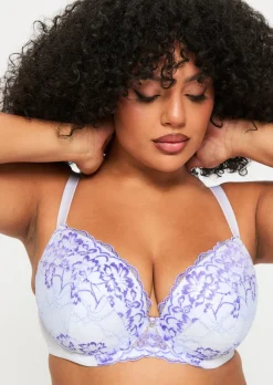 Sexy Lace Padded Plunge Bra - White/Lilac