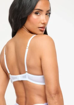 Sexy Lace Padded Plunge Bra - White/Lilac