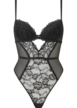 Sexy Lace Padded Plunge Lingerie Body - Black