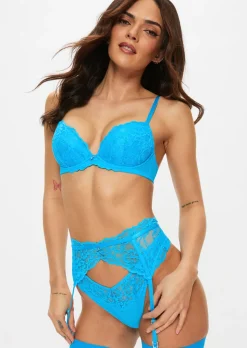 Sexy Lace Suspender Belt - Bright Blue