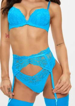 Sexy Lace Suspender Belt - Bright Blue