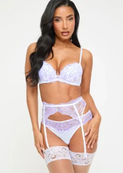 Sexy Lace Suspender Belt - White/Lilac