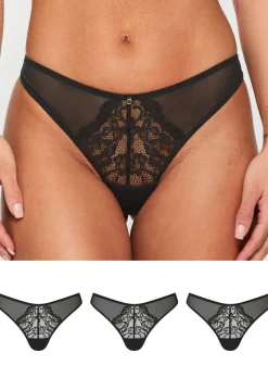 Sexy Lace Thong - Pack of 3 - Black