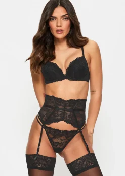 Sexy Lace Waspie Suspender - Black