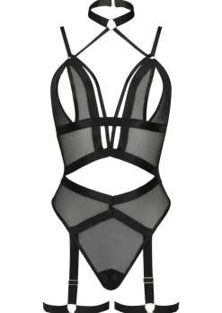 Shadow Mesh Peep Hole Crotchless Lingerie Body - Black