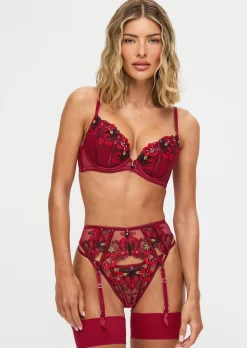 Shimmering Suspender Belt - Dark Red