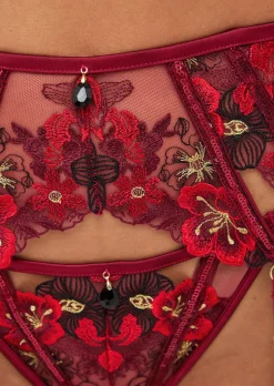 Shimmering Suspender Belt - Dark Red