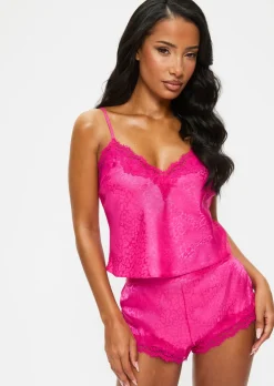 Signature Satin Cami Set - Bright Pink