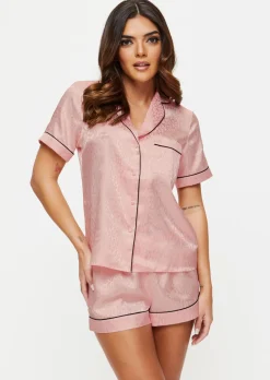 Signature Satin Pyjama Shirt & Shorts Set - Pale Pink
