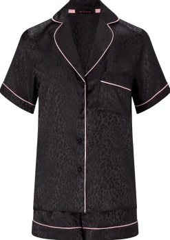 Signature Satin Pyjama Shirt & Shorts Set - Black
