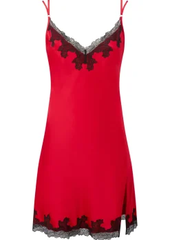 Sorella Satin Lace Trim Chemise Lingerie - Red