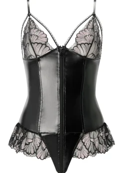 Sultry Affair PU Zip Through Crotchless Teddy Lingerie - Black/Pink