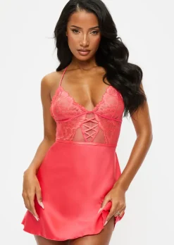 Sweet Surrender Satin Chemise Lingerie - Orange