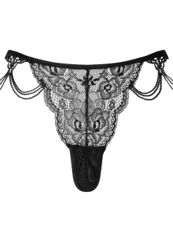 Tease & Please Giupure Lace Crotchless G-String - Black