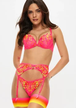 Tropical Oasis Padded Plunge Bra - Bright Pink