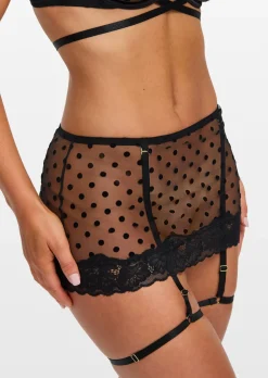 Twilight Tease Lace Crotchless Lingerie 2 Piece Set - Black