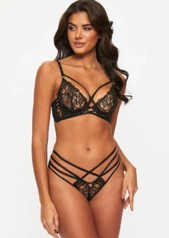Untold Desire Foiled Lace Brazilian Knickers - Black