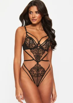 Untold Desire Foiled Lace Non Padded Lingerie Body - Black