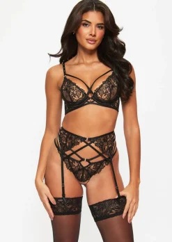 Untold Desire Foiled Lace Suspender Belt - Black