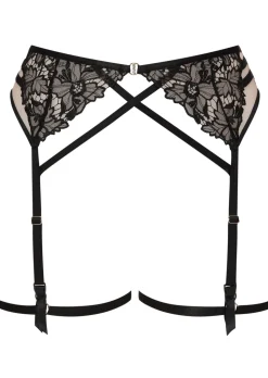 Untold Desire Foiled Lace Suspender Belt - Black