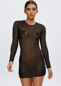 Visionary Long Sleeve Mini Dress - Black
