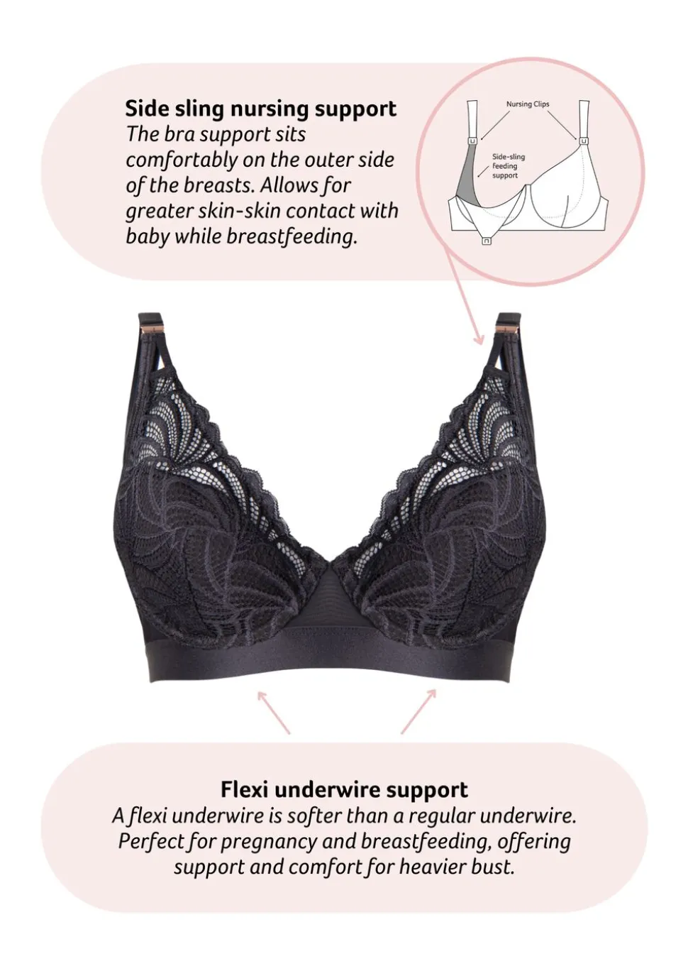 Warrior Plunge Nursing Bra - Black