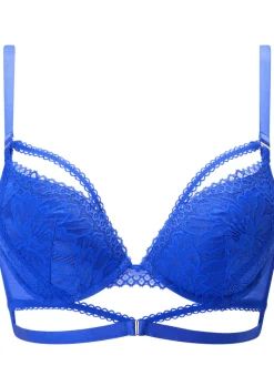 Yours Truly Lace Padded Plunge Bra - Cobalt