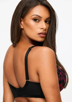 Yours Truly Lace Padded Plunge Bra - Black/Red