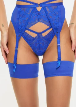 Yours Truly Lace Suspender Belt - Cobalt