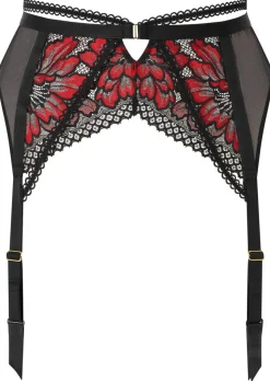 Yours Truly Lace Suspender Belt - Black/Red